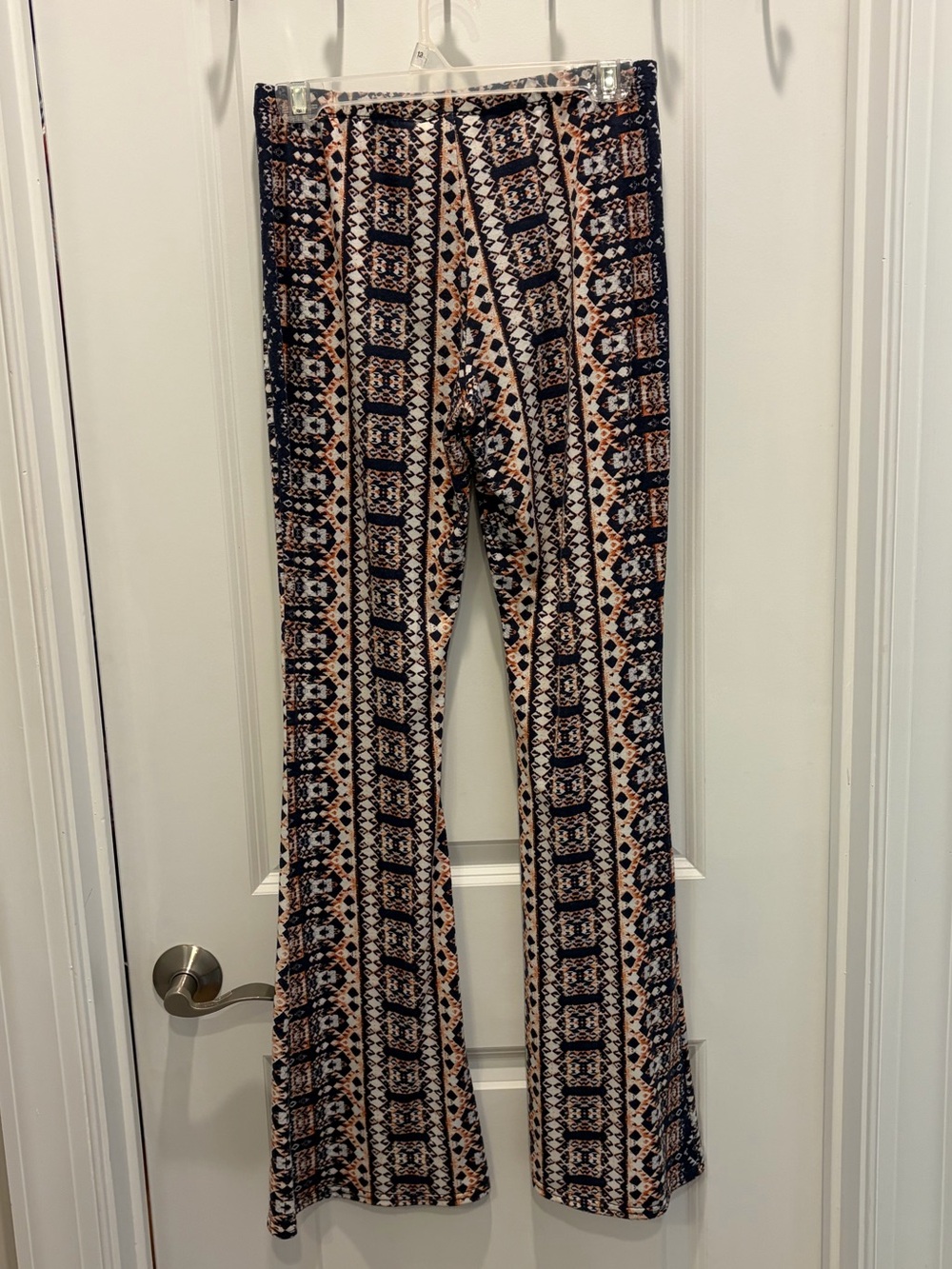 Mudd Navy and Orange Geometric Printed Flared Pants - Picture 3 of 4